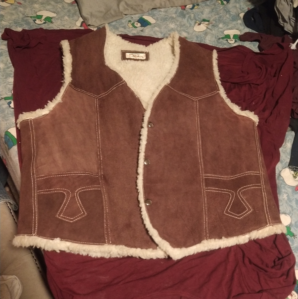 Brown Suede Vest with Shearling Lining